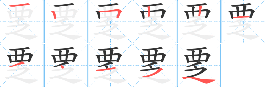 覂字的笔顺分布演示