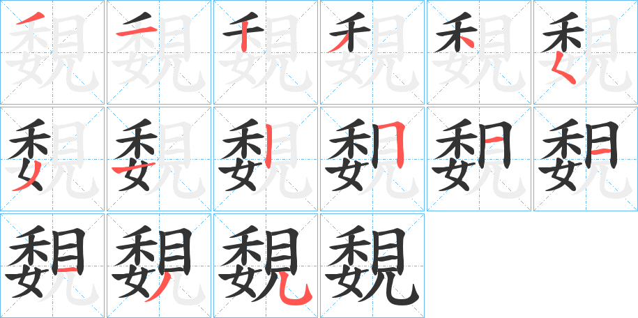 覣字的笔顺分布演示