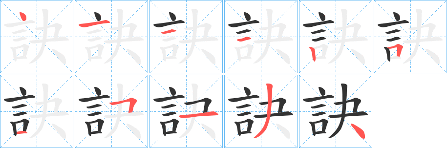 訣字的笔顺分布演示