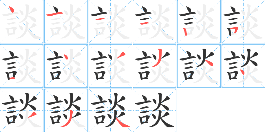 談字的笔顺分布演示