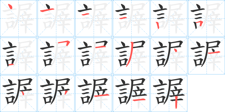 謘字的笔顺分布演示