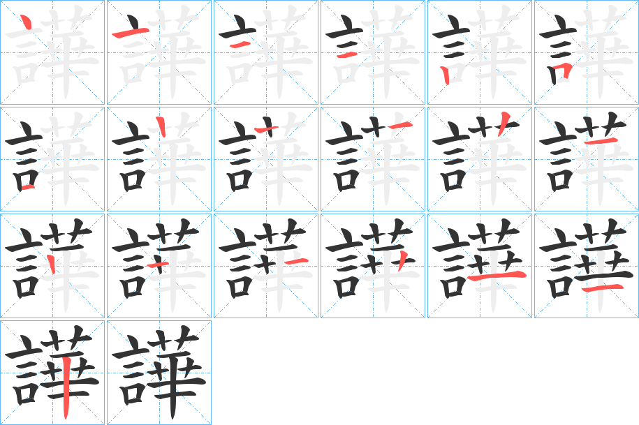 譁字的笔顺分布演示