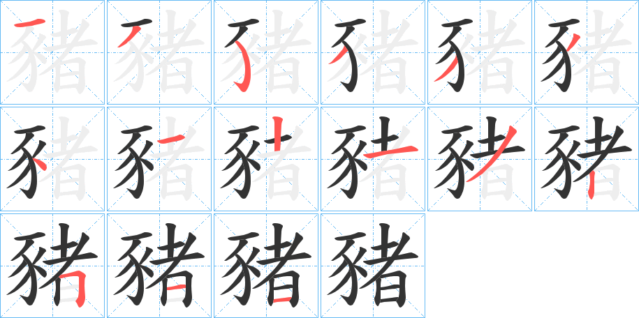 豬字的笔顺分布演示