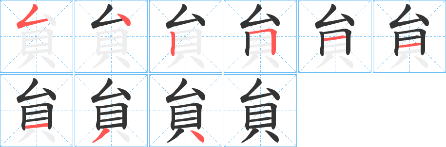 貟字的笔顺分布演示