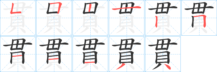 貫字的笔顺分布演示