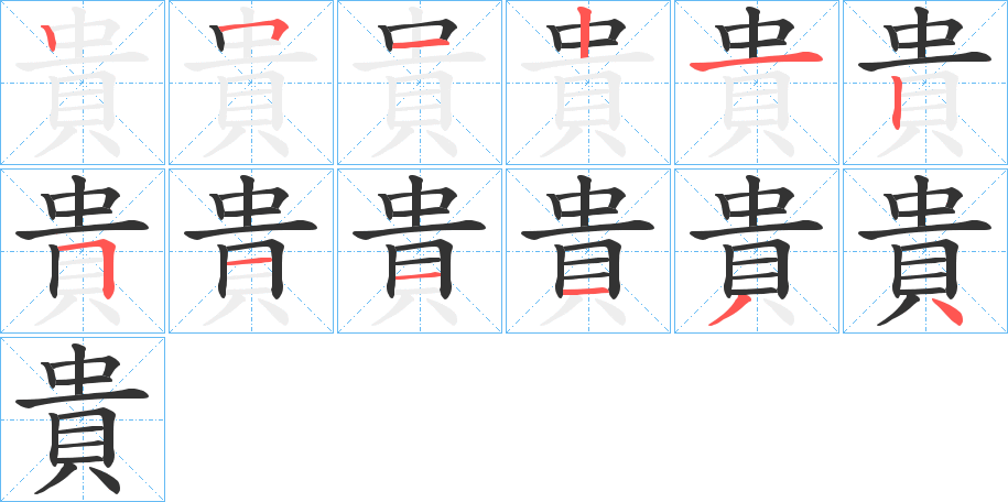 貴字的笔顺分布演示