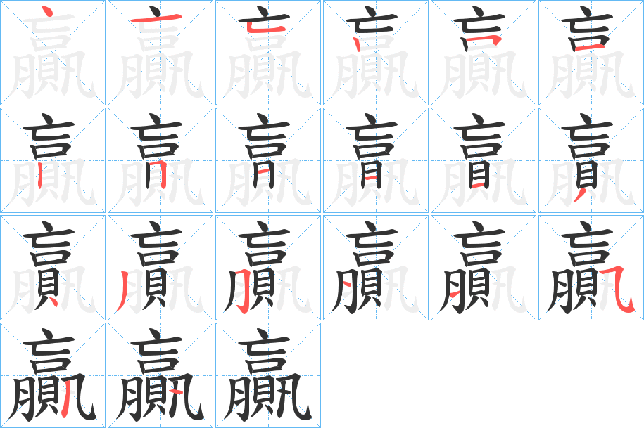 贏字的笔顺分布演示