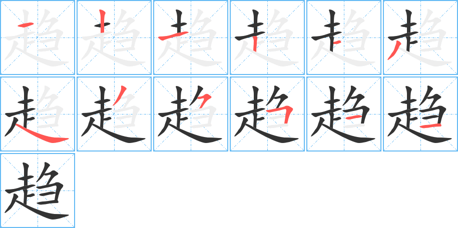 趋字的笔顺分布演示