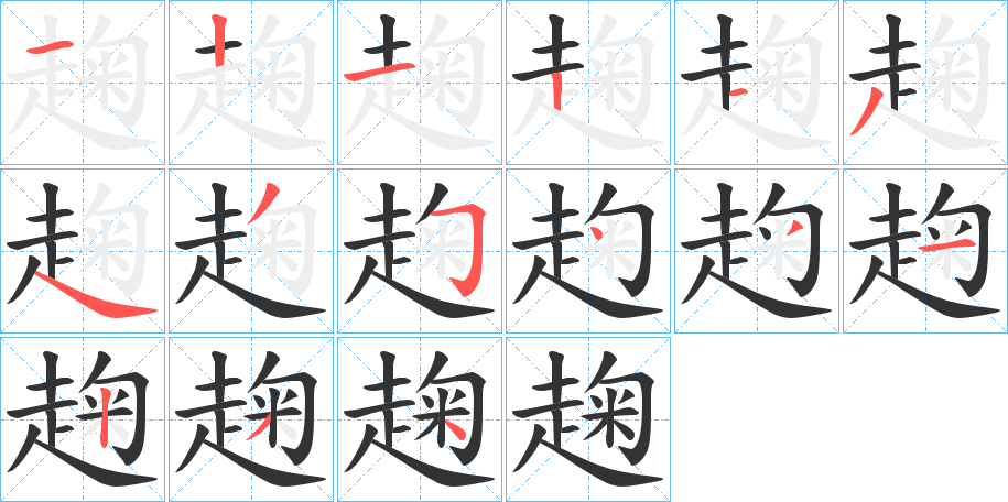 趜字的笔顺分布演示