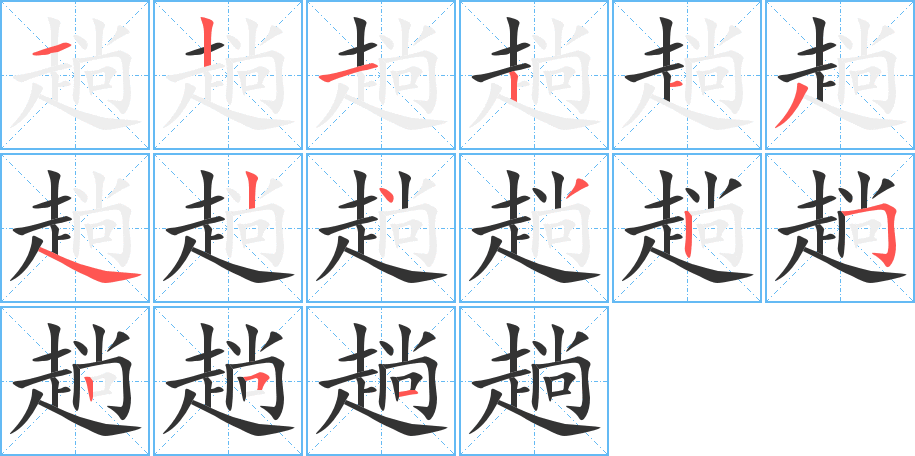 趟字的笔顺分布演示