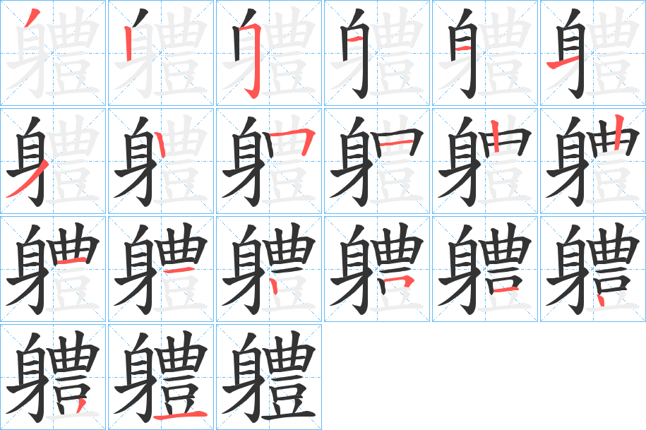 軆字的笔顺分布演示