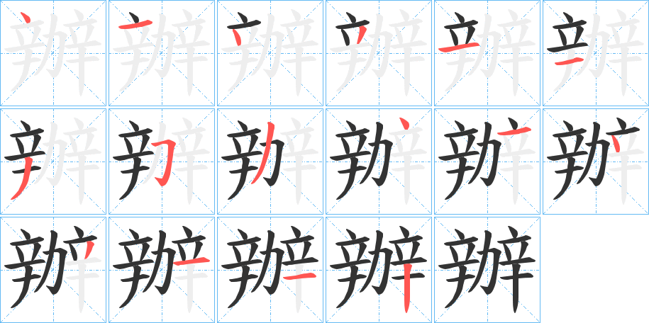 辦字的笔顺分布演示