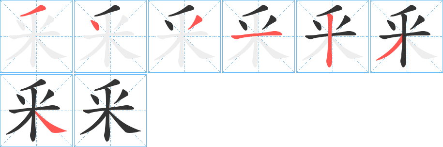 釆字的笔顺分布演示