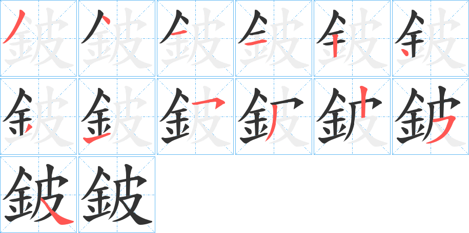 鈹字的笔顺分布演示