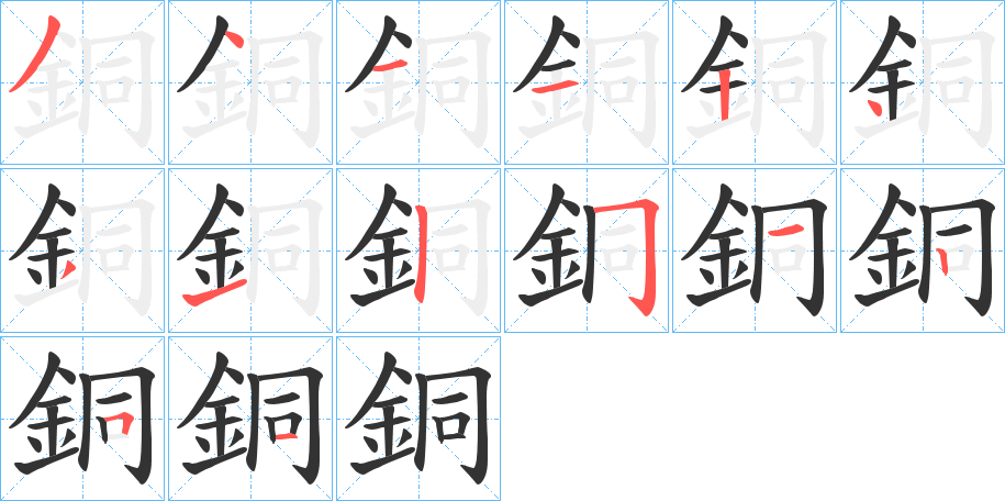 銅字的笔顺分布演示