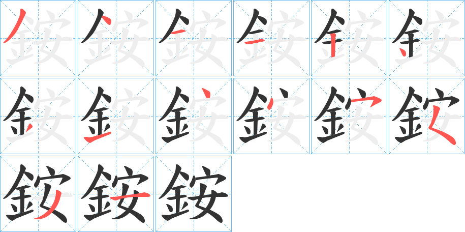 銨字的笔顺分布演示