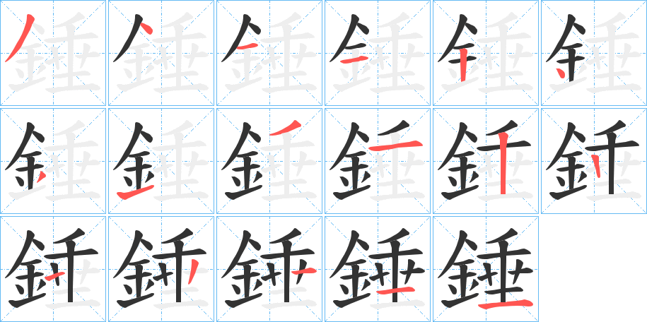 錘字的笔顺分布演示