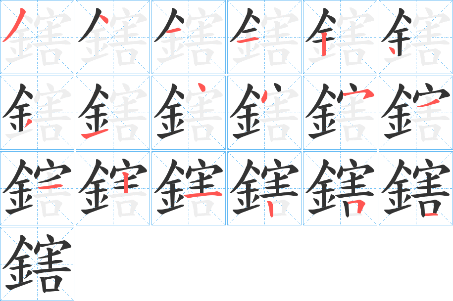 鎋字的笔顺分布演示