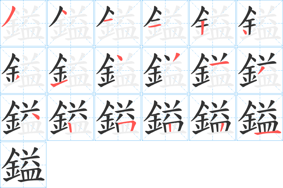 鎰字的笔顺分布演示