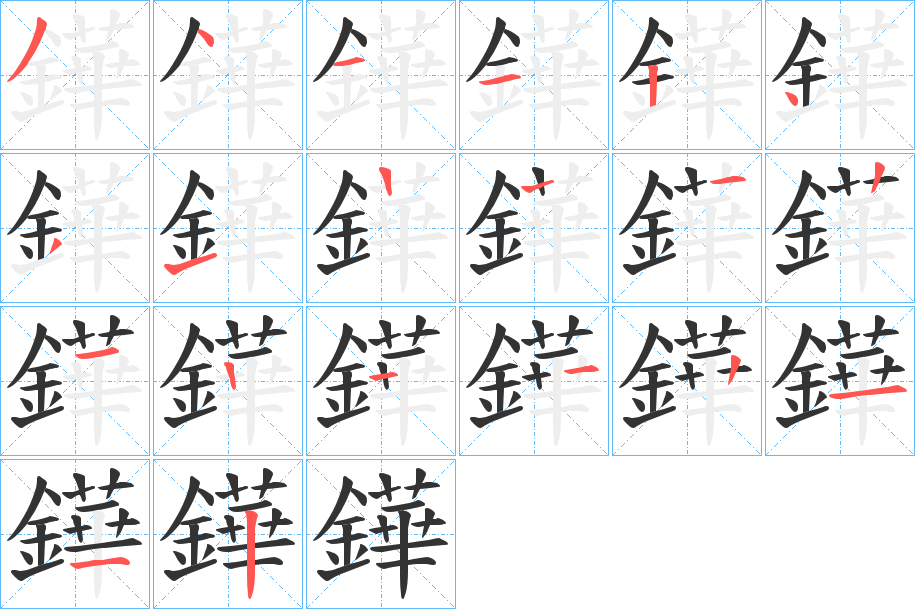 鏵字的笔顺分布演示