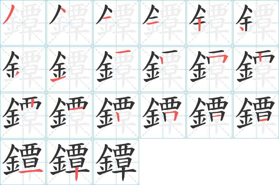 鐔字的笔顺分布演示