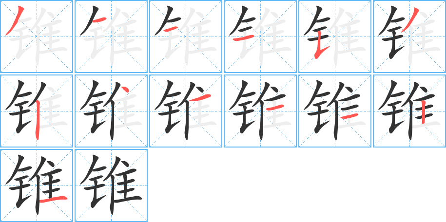 锥字的笔顺分布演示