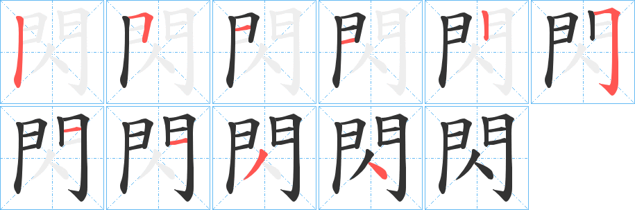 閃字的笔顺分布演示