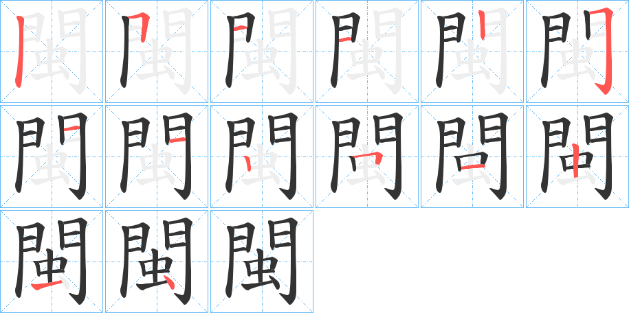 閩字的笔顺分布演示