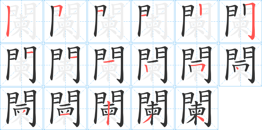 闌字的笔顺分布演示