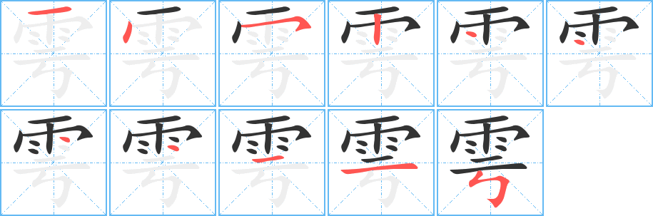 雩字的笔顺分布演示