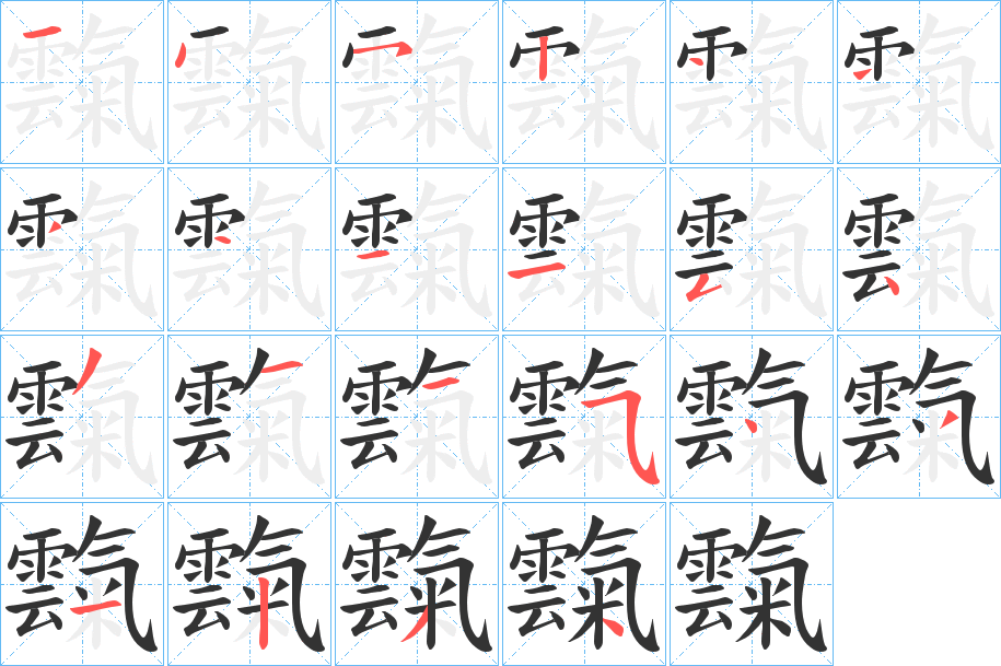 霼字的笔顺分布演示