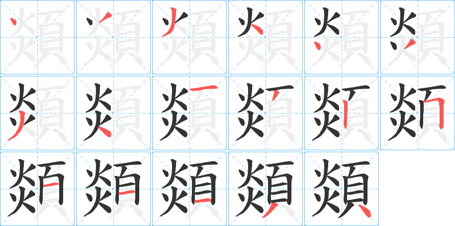 顃字的笔顺分布演示