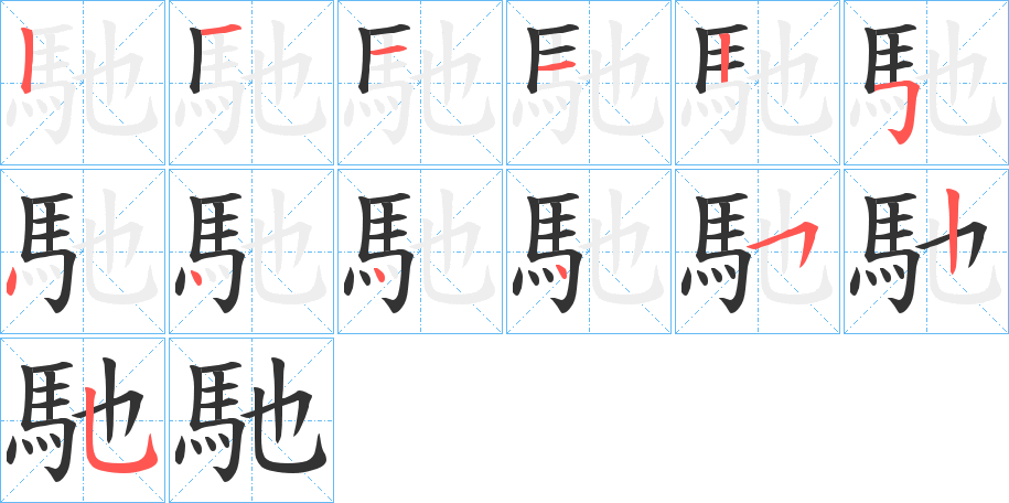 馳字的笔顺分布演示