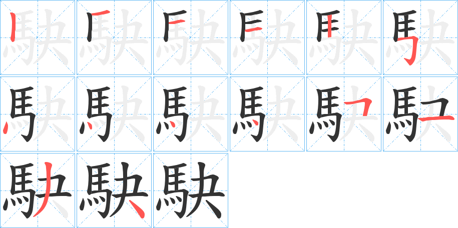 駃字的笔顺分布演示