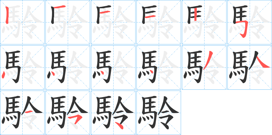 駖字的笔顺分布演示