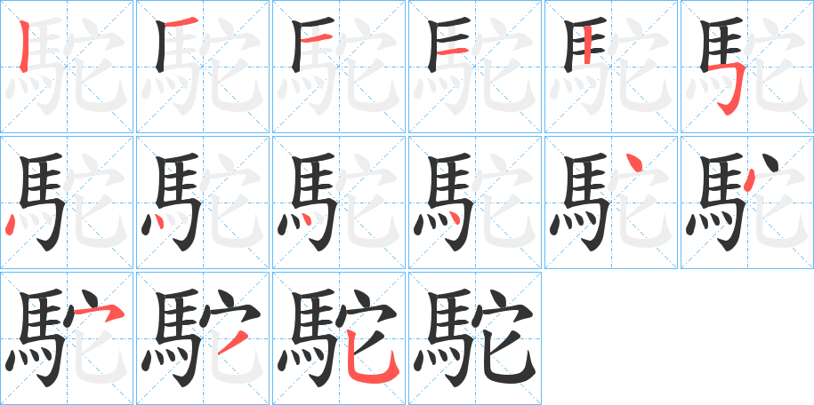 駝字的笔顺分布演示