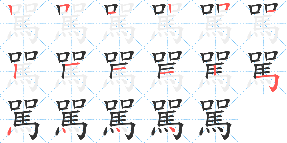 駡字的笔顺分布演示