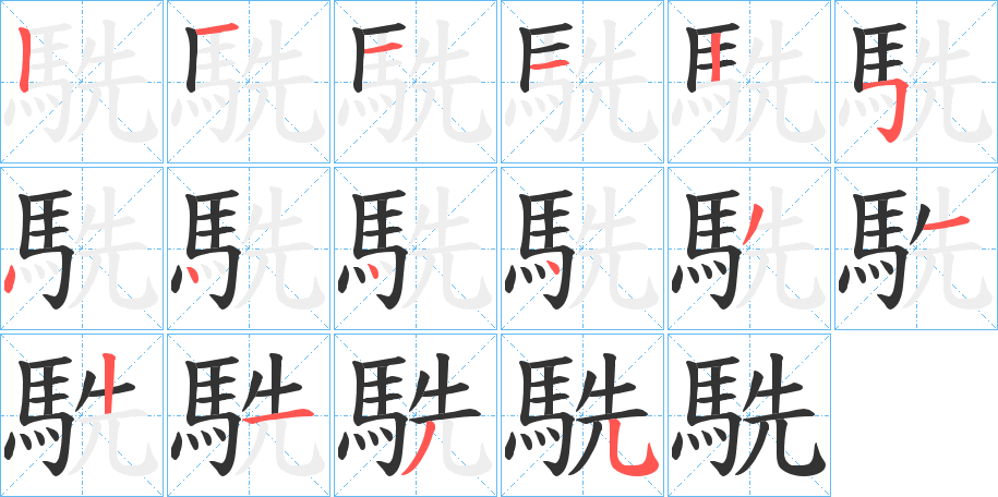 駪字的笔顺分布演示