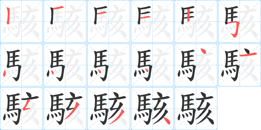 駭字的笔顺分布演示