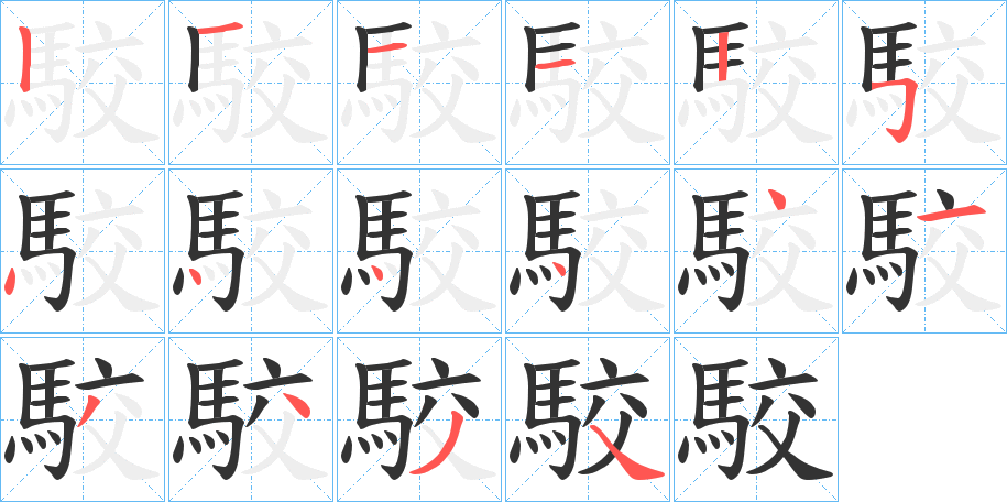 駮字的笔顺分布演示