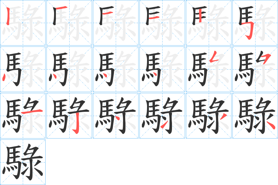 騄字的笔顺分布演示