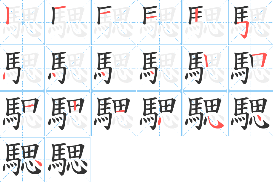 騦字的笔顺分布演示