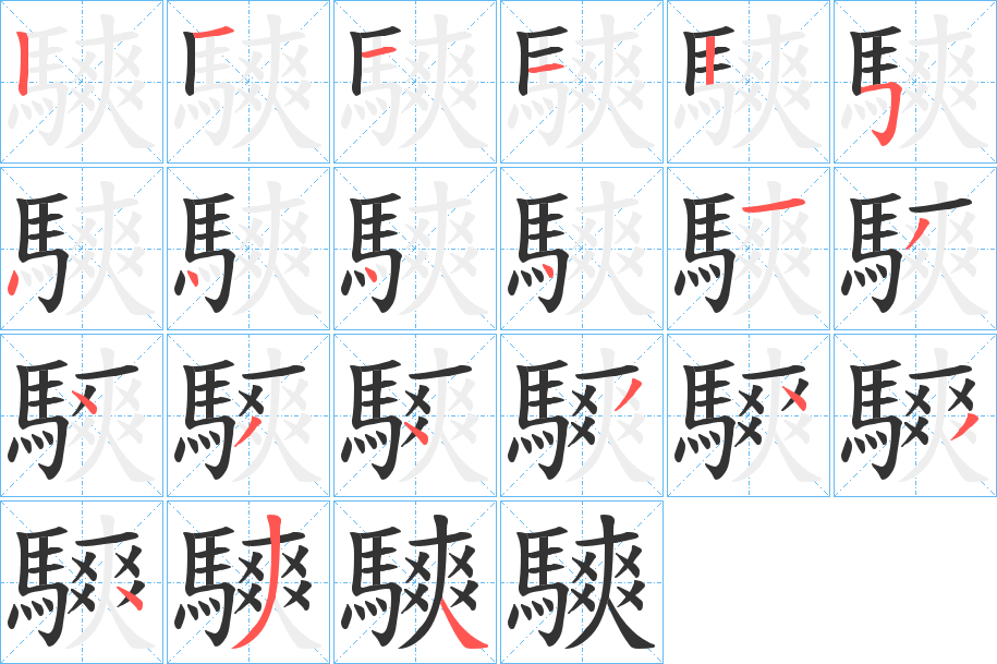 騻字的笔顺分布演示