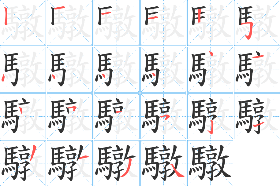 驐字的笔顺分布演示