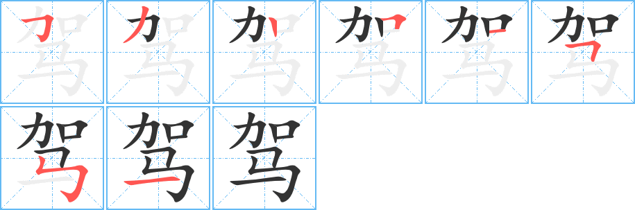 驾字的笔顺分布演示