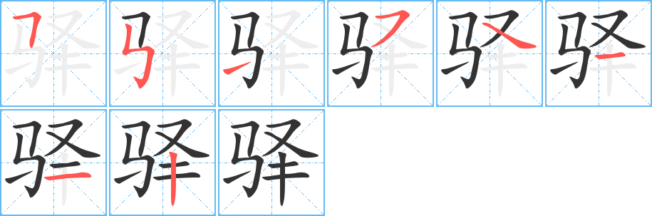 驿字的笔顺分布演示