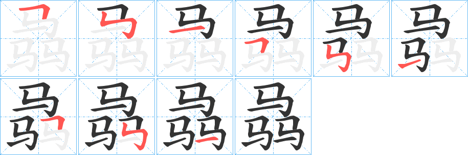 骉字的笔顺分布演示