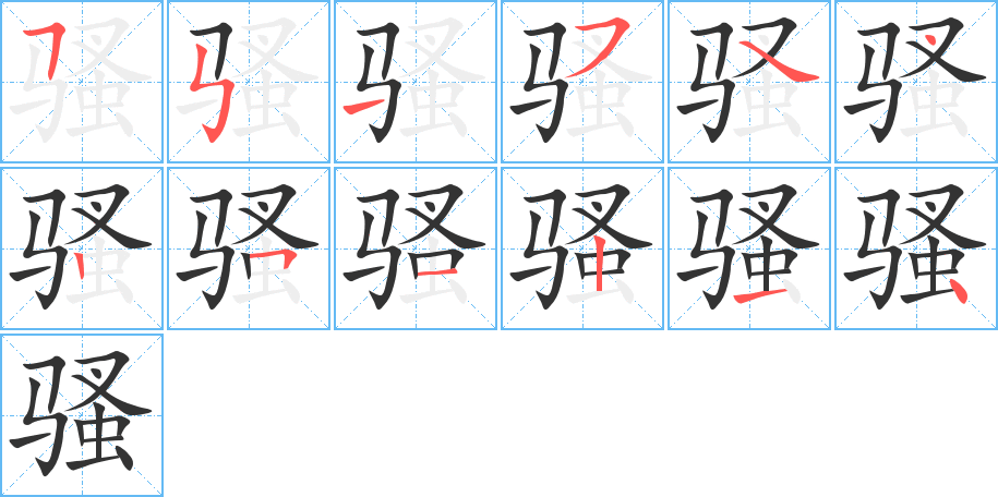 骚字的笔顺分布演示