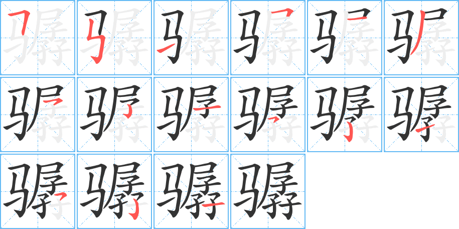 骣字的笔顺分布演示