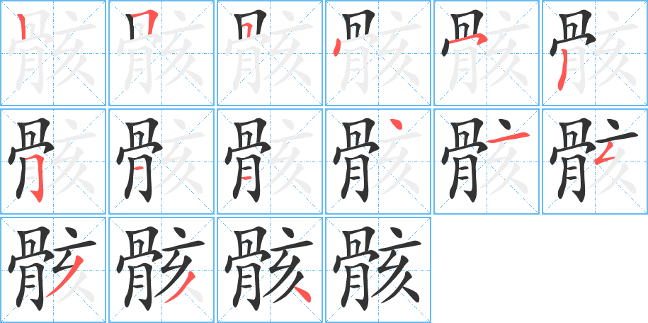 骸字的笔顺分布演示